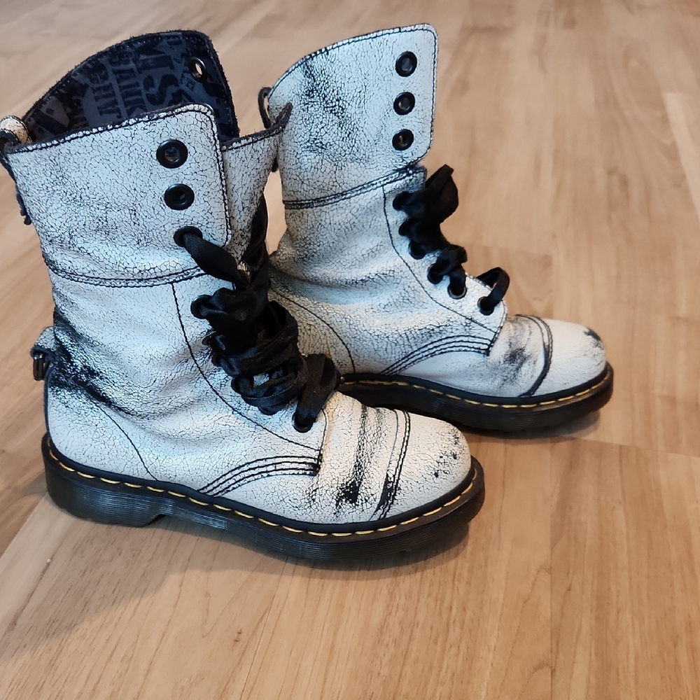Dr. Martens Distressed White and Black Boots
